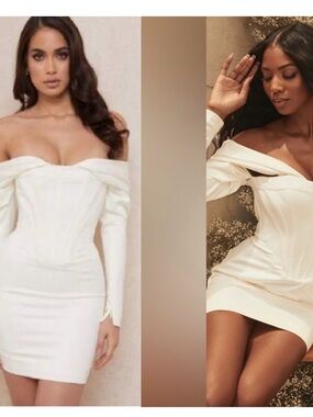 House of CB Cream Off-Shoulder Mini Dress